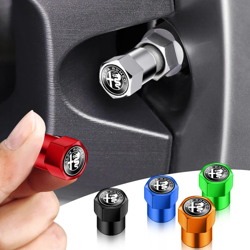 4Pcs Metal Car Wheel Tire Air Valve Caps Stem Covers For Alfa Romeo Mito Brera 147 Giulietta 159 156 Stelvio Sportiva Giulia