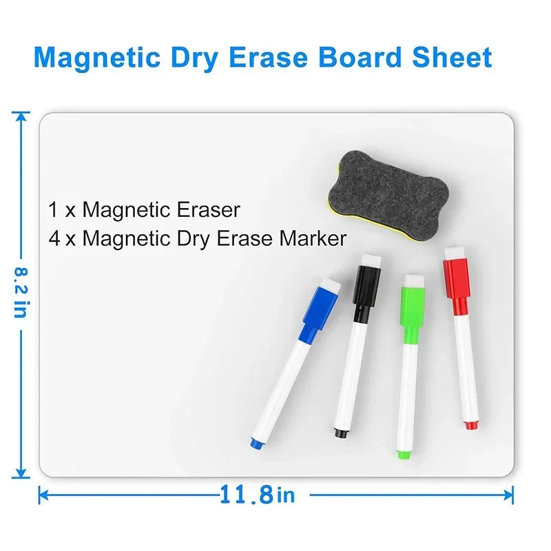 A4 Size Dry Erase Whiteboard for Fridge, Sticker Magnetic Whiteboard, Portable 11.8"x8.2" Planner for Refrigerator