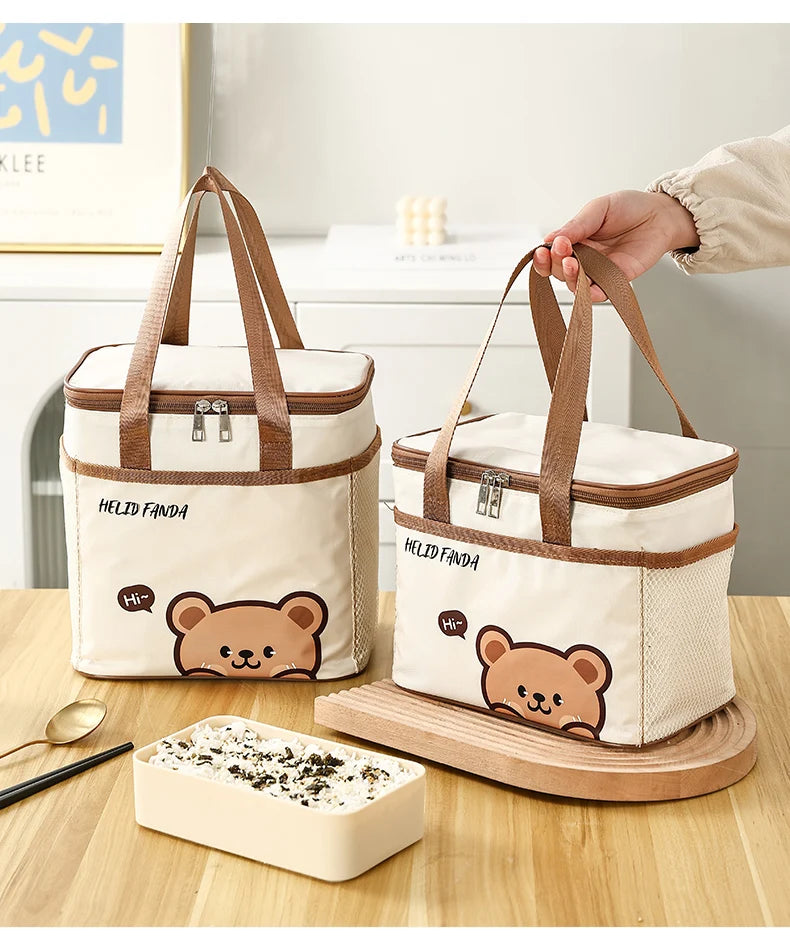 WORTHBUY Cute Thermal Lunch Box Bag, Student Portable Large Capacity Insulated Lunch Bag, Waterproof Reusable Picnic Cooler Bag