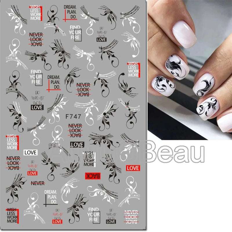 3d Nail Art Decals Tropical Palm Leaves Flowers Laces Faces Adhesive Sliders Nail Stickers Decoration For Nail Manicure