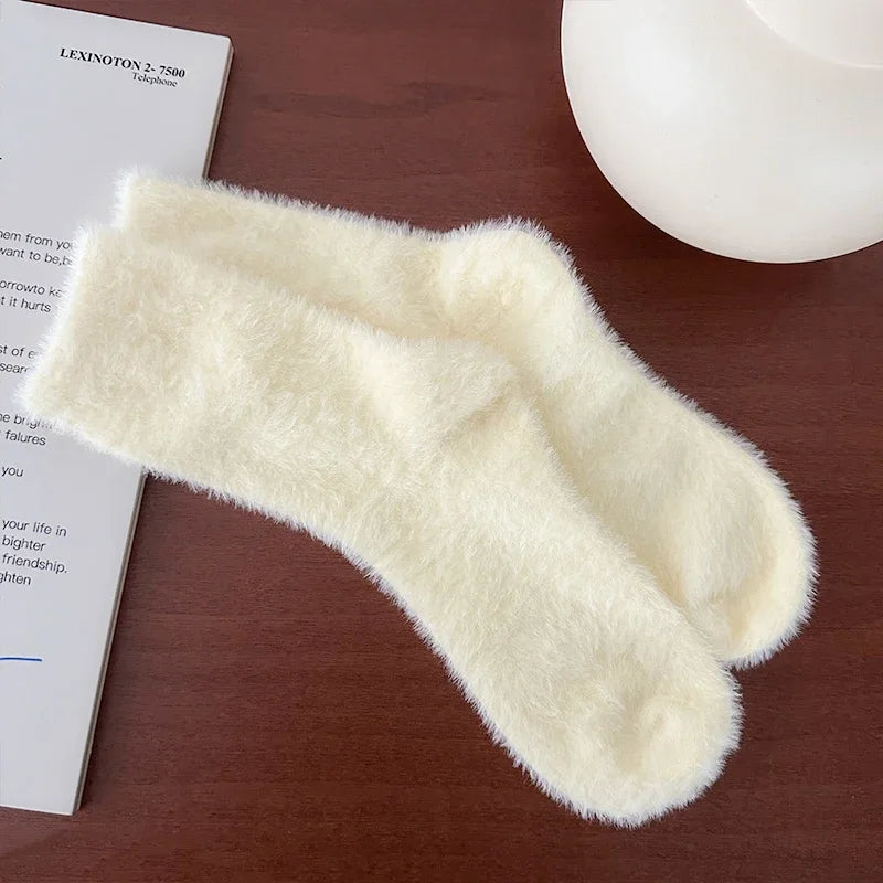 1-3pairs Mink Fleece Long Socks Women Mink Velvet Thicken Plush Mid-tube Sock Winter Warm Soft Lovely Coral Sleeping Sox
