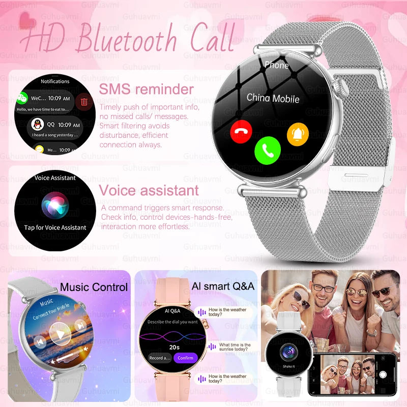 1.32''AMOLED Screen Women Smartwatch Call ECG Sport Watch Blood Pressure Micro Physical Examination DIY Dial Smart Watches Woman