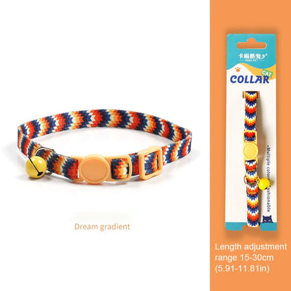 Cute Cat Weaving Necklace with Small Bell Design, Anti-Suffocation Cat Collar Adjustable 15-30cm Comfortable Soft nylon material