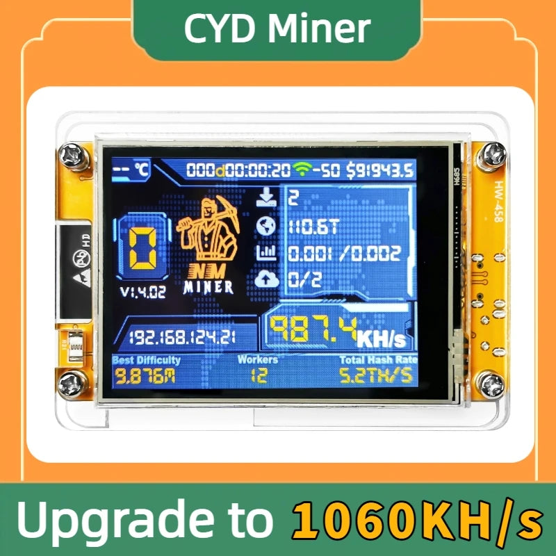 Lucky Miner for computer nerds, Bitcoin Solo Lottery NMMiner, Hashrate 1100KH/s, 2.8 inch Smart Display, Crypto ESP32 V3.0 DROOM