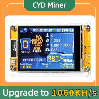 Lucky Miner for computer nerds, Bitcoin Solo Lottery NMMiner, Hashrate 1100KH/s, 2.8 inch Smart Display, Crypto ESP32 V3.0 DROOM