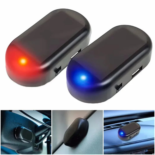 Coche con energía solar Alarma simulada con luz estroboscópica de seguridad Advertencia inalámbrica Antirrobo Lámparas de precaución LED intermitentes Decoración de imitación