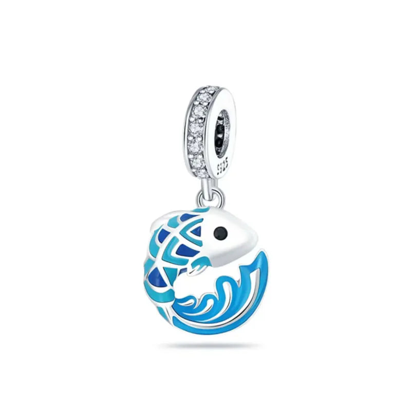 925 Plata Tortuga marina cangrejo Pulpo Dijes Delfín estrella de mar Colgante Ajuste Pulsera Original Mujer DIY Accesorios Joyería Regalo