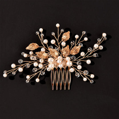 Crystal Pearl Hair Comb Clip Pin Alloy Leaf Hair Comb Handmade Headband Tiara For Women Bride Wedding Hair Accessories Jewelry