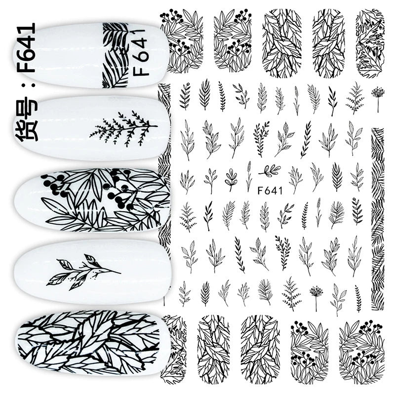 3d Nail Art Decals Tropical Palm Leaves Flowers Laces Faces Adhesive Sliders Nail Stickers Decoration For Nail Manicure