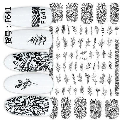 3d Nail Art Decals Tropical Palm Leaves Flowers Laces Faces Adhesive Sliders Nail Stickers Decoration For Nail Manicure