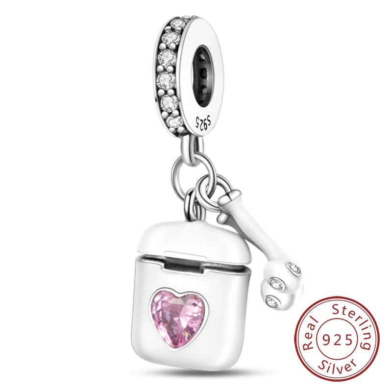 Dijes de plata de ley 925 originales, abalorios de cristal de vino, taza de café, dije colgante para pulseras de mujer, joyería DIY, regalo