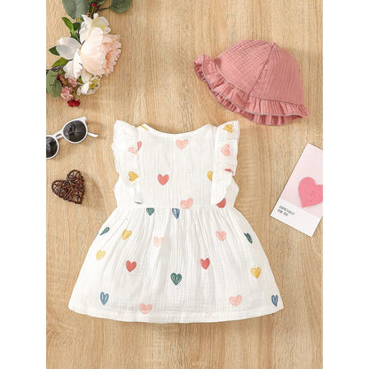 2Pcs, Dress Clothes Set, Newborn Baby Girl Love Print Sleeveless Dress With Hat Summer Fashion Cute Wear for Infant Girl 0-9Months