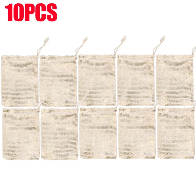 1/10PCS Hangable Soap Bags Natural Cotton Linen Foaming Soap Net Bag Body Soap Cleanser Net Bags Household Shower Cleaning Tools