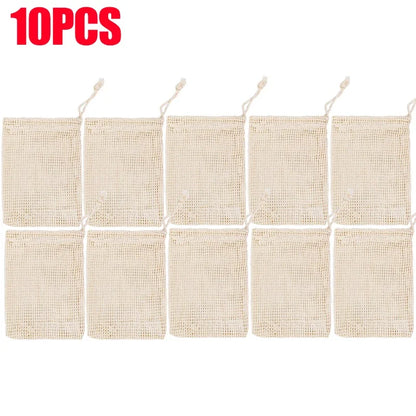 1/10PCS Hangable Soap Bags Natural Cotton Linen Foaming Soap Net Bag Body Soap Cleanser Net Bags Household Shower Cleaning Tools