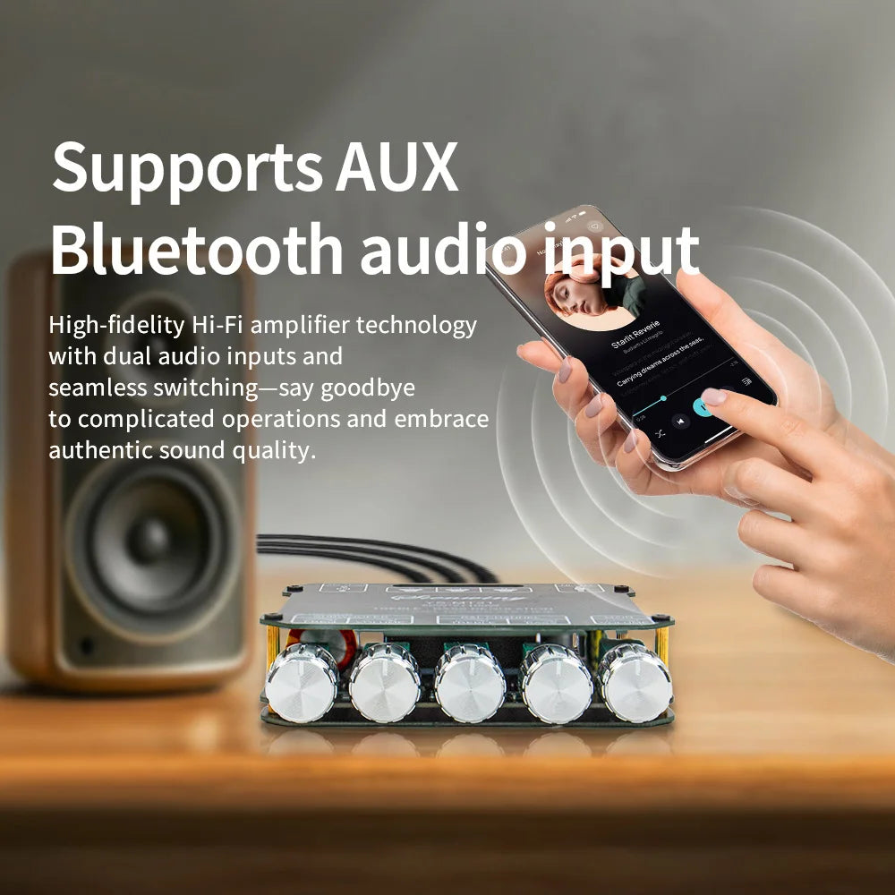2.1 Channel Bluetooth 5.0 Subwoofer Amplifier Board 50W x 2 + 100W Power Audio Stereo Amplifier Board Bass AMP AUX