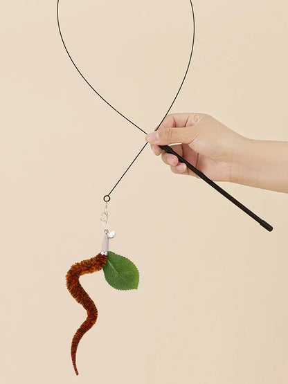 Caterpillar Cat Toy Set, Cat Feather Teaser Wand Toy for Kitten, Cat Dog Plush Worms Interactive Training Playing Stick Pet Toy