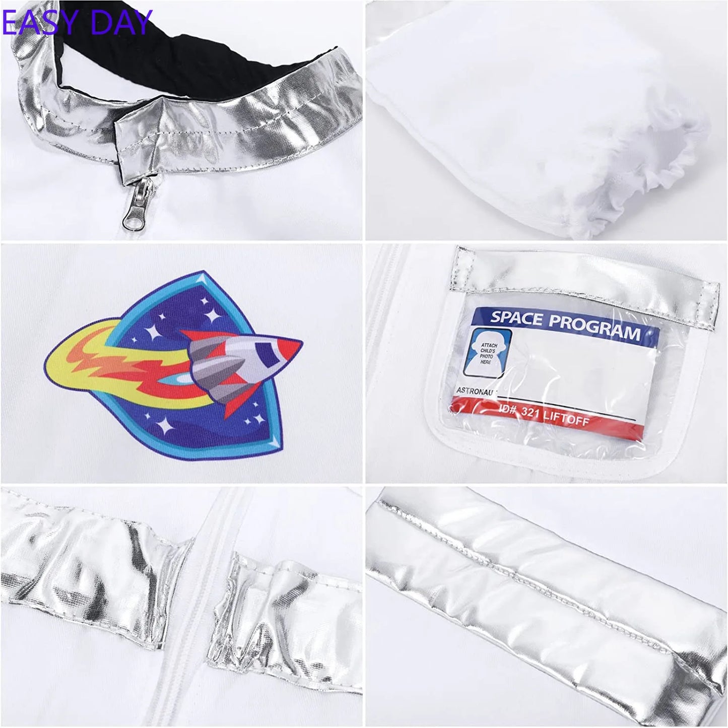 Disfraz de Halloween Astronauta para Niños y Niñas, Traje de Cosplay de Astronauta de Dibujos Animados, Mono de Fiesta Espacial, Traje de Spaceman Blanco, Bodysuit de Disfraz de Astronauta