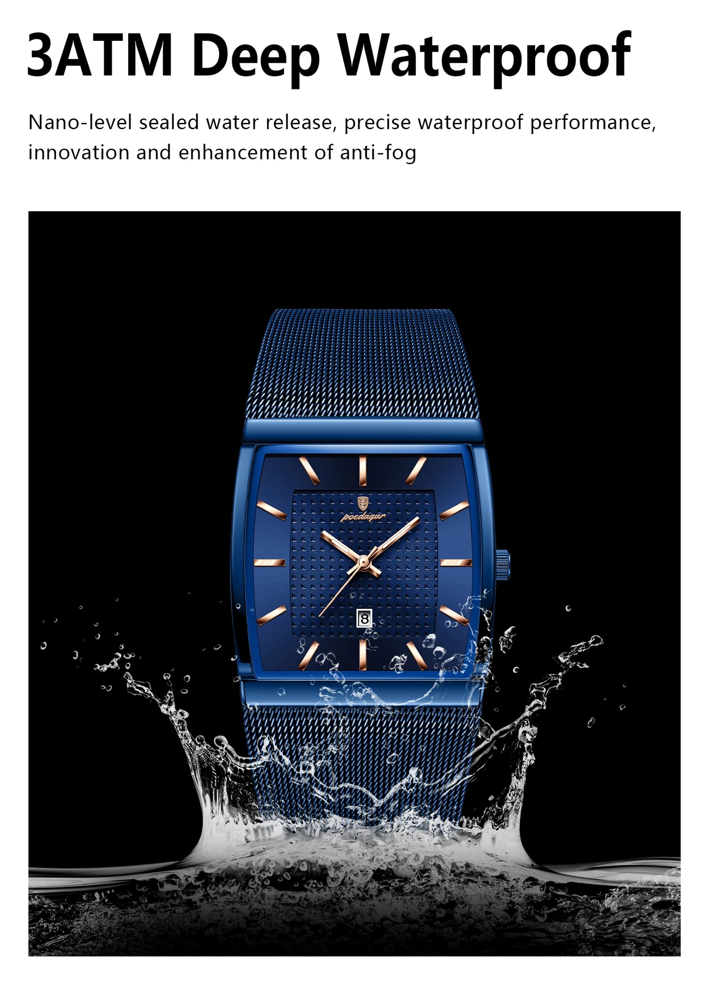 POEDAGAR Fashion Luxury Man Wristwatch Waterproof Luminous Stainless Steel Mesh Men's Watch Date Quartz Business Watches For Men