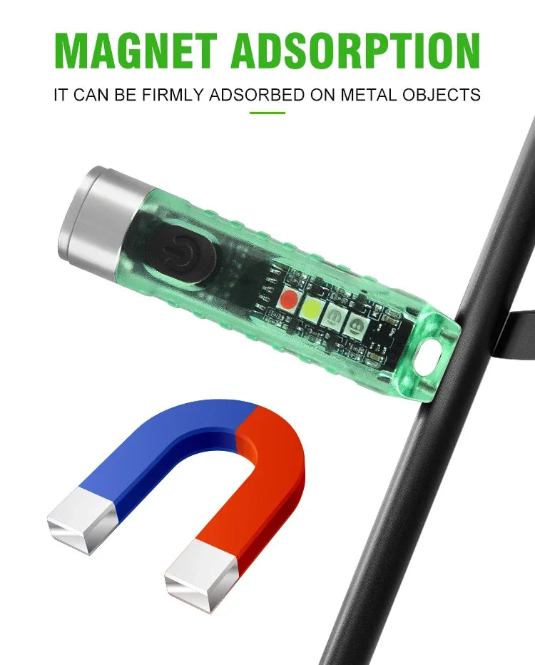 Multi-function Mini EDC LED Flashlight Portable Keychain Light MagneticTorch USB Rechargeable UV Lamp Emergency Camping Lantern