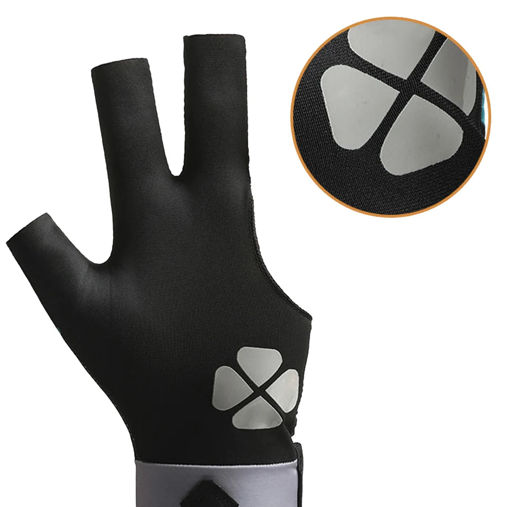 1pc Left Hand Billiards Glove Three Finger Snooker Billiard Glove Non Slip Stickers Elasticity Billiard Training Gloves