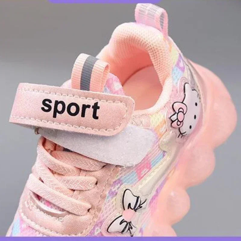 Sanrio Hello Kitty Girl Kawaii Shine Sneakers Spring and Autumn Student Cartoon Child Non-Slip Casual Shoes New Style