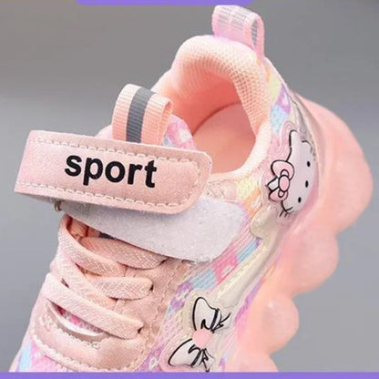Sanrio Hello Kitty Girl Kawaii Shine Sneakers Spring and Autumn Student Cartoon Child Non-Slip Casual Shoes New Style