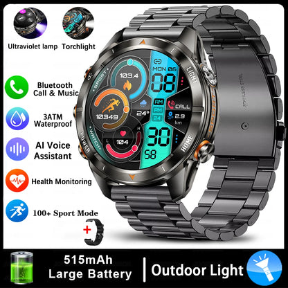 New Outdoor Sport Smart Watch, For Men, 1.46" AMOLED Screen LED, Flashlight, 515mAh Battery, 10ATM Waterproof, Bluetooth Call Smartwatch