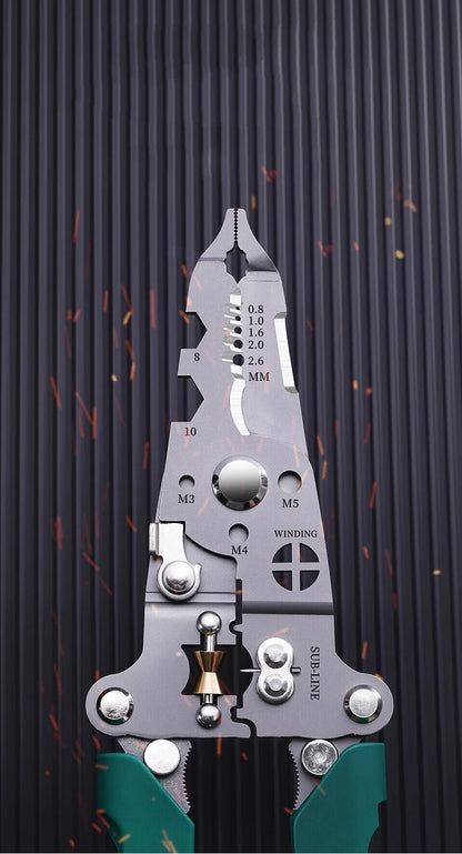 Multifunctional Wire Stripper with Electrical Test Pen, Foldable Cable Cutter, Crimper Tool, Electrical Folding Pliers for Cutting