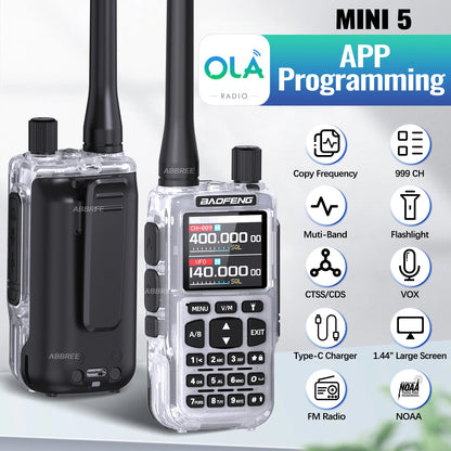 BAOFENG MINI 5 Walkie Talkie Batería 2200mAh Programación Bluetooth por APP Doble PTT Largo Alcance Nuevo Modelo UV-5R MINI Radioaficionado