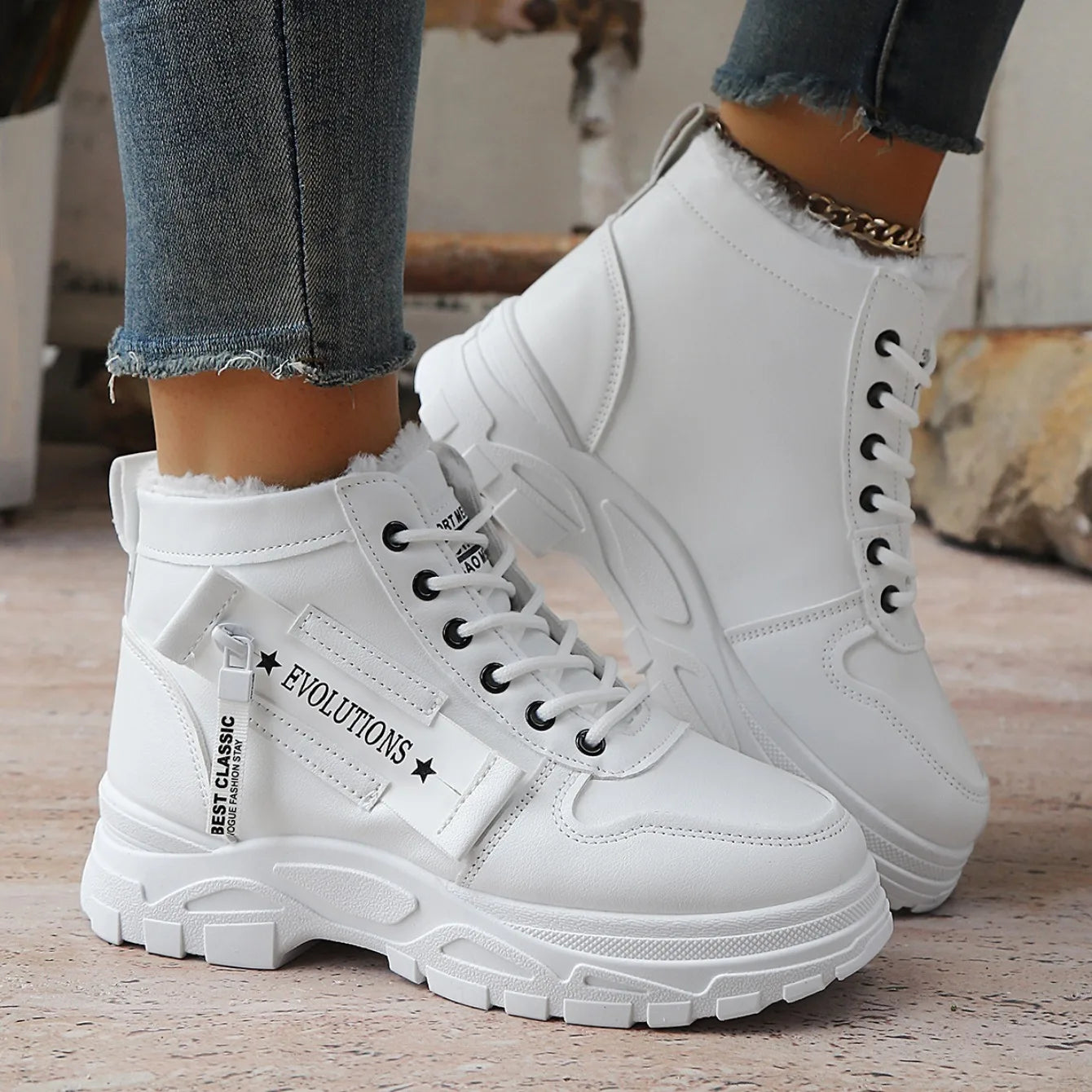 Women Sneakers Autumn Winter Fashion Sneakers Waterproof Height Increased Snow Boots Warm High Top Platform Sports Shoes Women