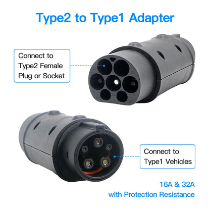 Kolanky 32A 7.2 KW Type 2 to Type 1 Adapter Type 1 to Type 2 Converter Type 2 to GBT Adapter for Charging Electric Vehicles