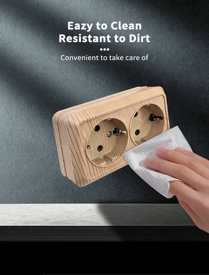 Wood Paint Wall Surface 2 Sockets Plugs EU Exterior Electrical Outlets With Ground Outdoor Power Socket Flame Retardant Plastic
