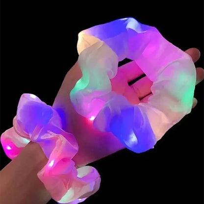 LED Luminous Scrunchies Hairband Women Glowing Elastic Hair Tie Hair Rope Girl Glow in the Dark Party Supplies Hair Accessory