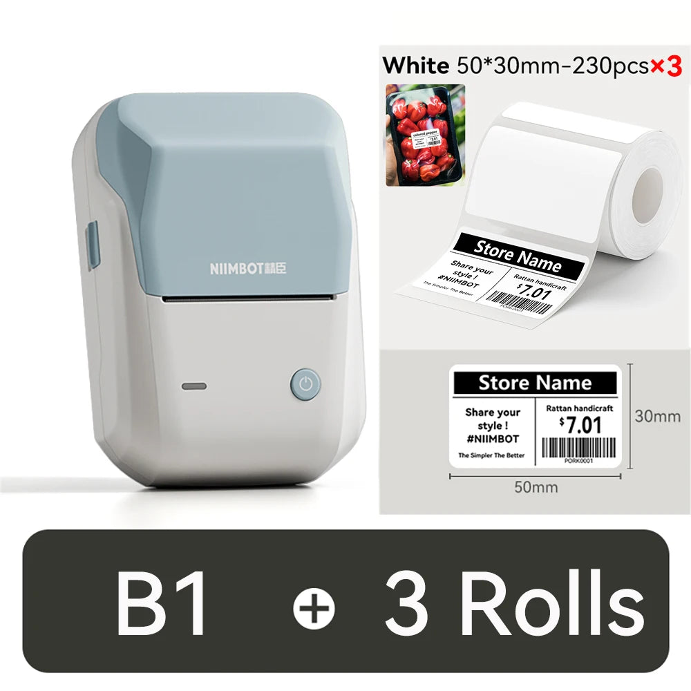 NIIMBOT B1 Portable Thermal Printer With Tapes 2 Inch Adhesive Label Printer Mini Bluetooth Sticker Maker Support Smartphones PC