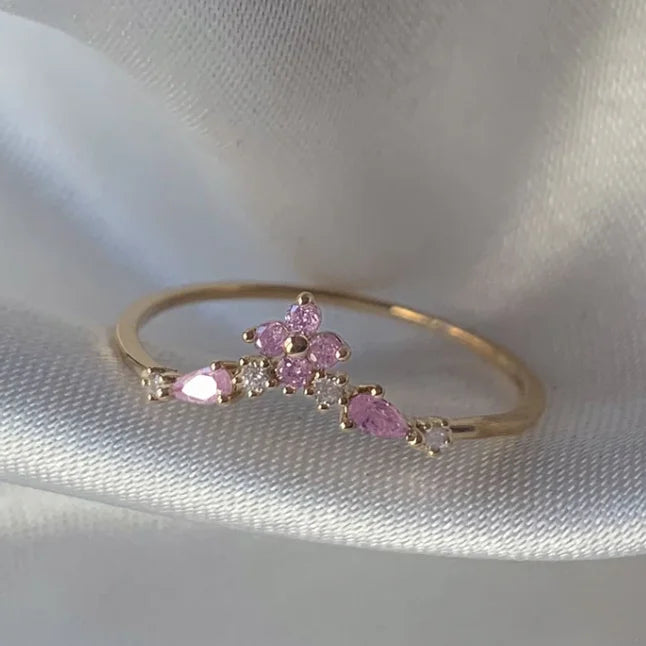 New Cute Colorful Zircon Flower Ring For Women Girl, Fashion Vintage Zircon Adjustable Rings, Jewelry Gift