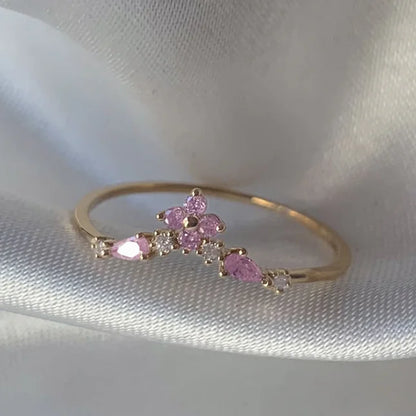 New Cute Colorful Zircon Flower Ring For Women Girl, Fashion Vintage Zircon Adjustable Rings, Jewelry Gift