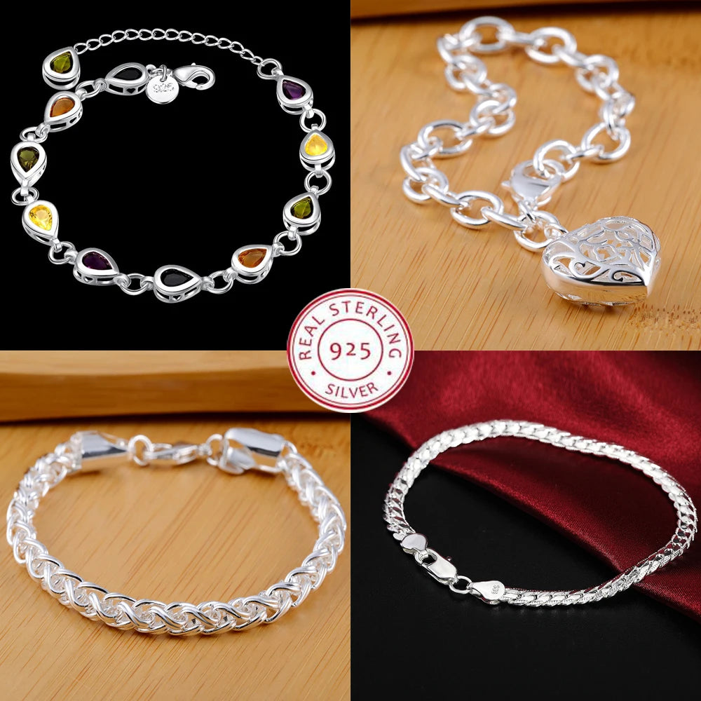 Fashion charm 925 Sterling Silver Bracelet for man woman, Twisted rope chain fine jewelry, Wedding party Christmas gift