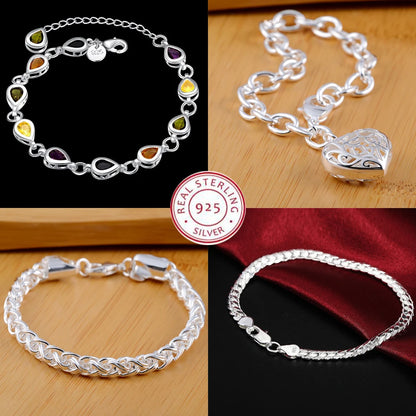 Fashion charm 925 Sterling Silver Bracelet for man woman, Twisted rope chain fine jewelry, Wedding party Christmas gift