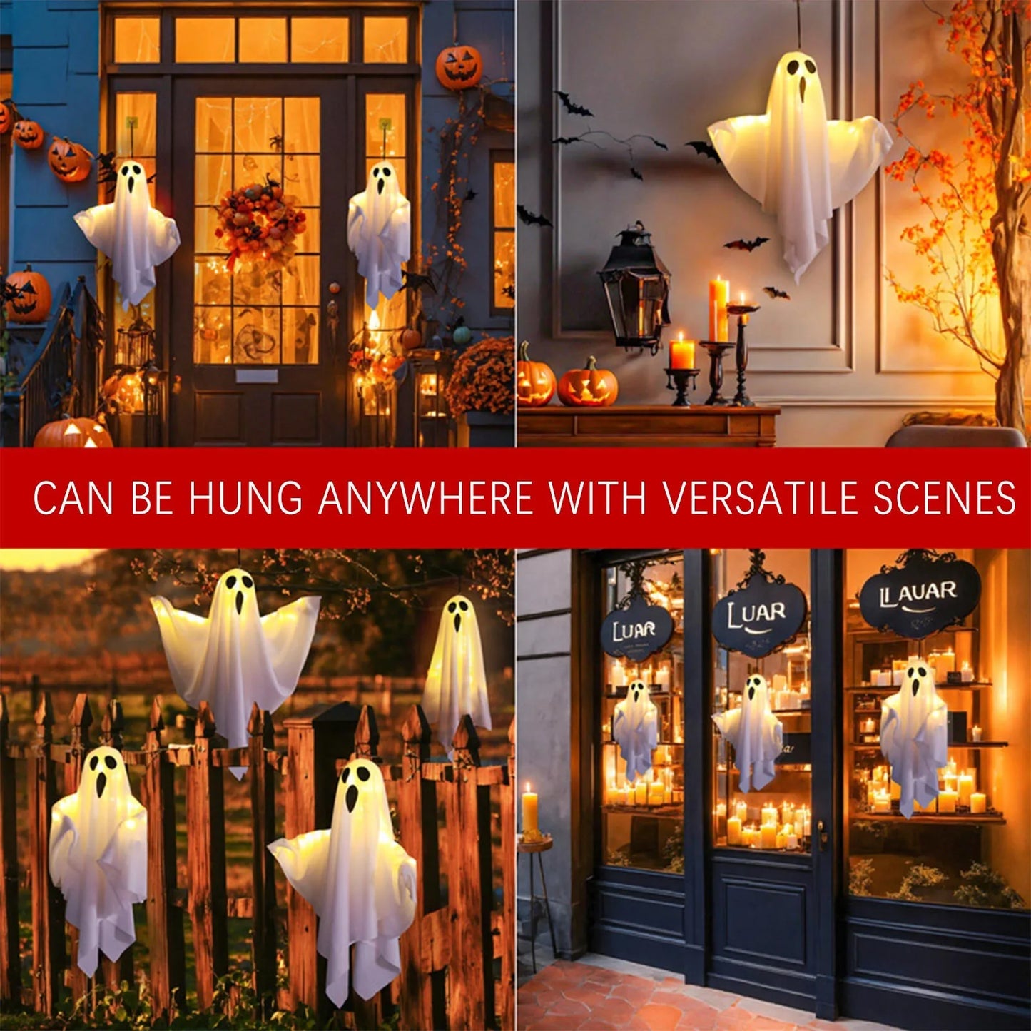Halloween Ghost Hanging Decorations Halloween Hanging Light Up White Flying Ghosts Tree Window Wall Scary Ornament 50x40cm