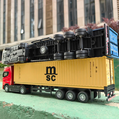1:50 Alloy Diecast Large Truck Model Car Toy Simulation Container Toy Sound and Light Pull BackTransport Vehicle Model Kid Gifts