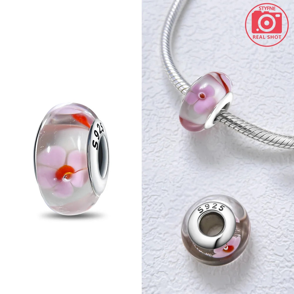 Original 925 Silver Charms Flower Blue Star Green Turtle Glass Beads Fit Bracelet Women DIY Gift Murano Jewelry Accessories