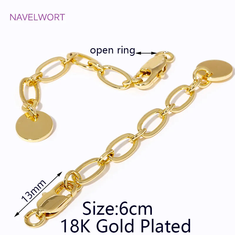 1/3/5Pcs/lot, 18K Gold Plated Round Extension Chain For Jewelry Making, Brass Extended Tail Chain, DIY Necklace Accessories