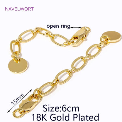 1/3/5Pcs/lot, 18K Gold Plated Round Extension Chain For Jewelry Making, Brass Extended Tail Chain, DIY Necklace Accessories