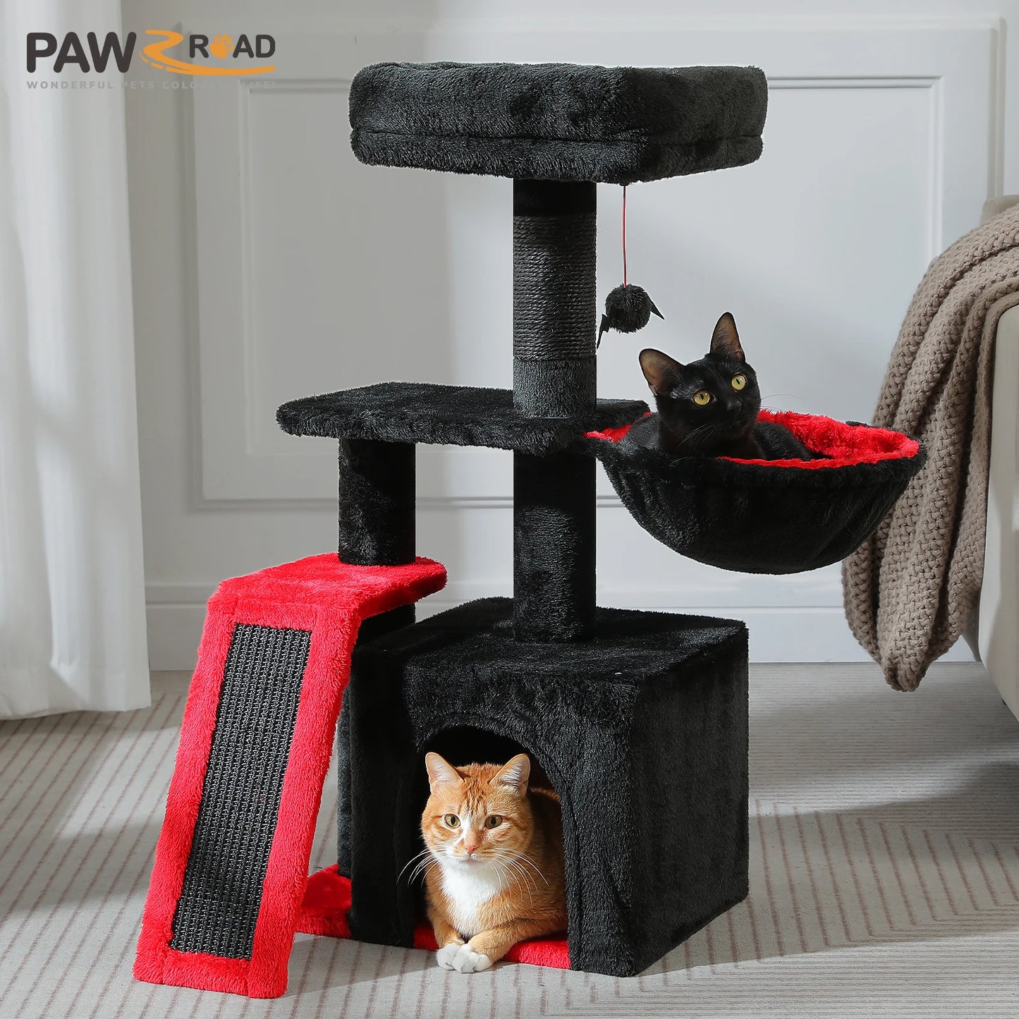 Cat tree, Cat Tower for Indoor Cats, 2 Styles Cat Activity Tree with Cat Scratching Posts, Big Hammock and Removable Top Perch Grey