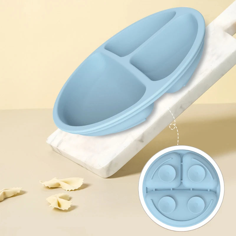 Food Grade Silicone Child Dish Set Baby Feeding Bowl Suction Plate Straw Cup Wooden Spoon Fork for Kids Tableware Toddler Dishes