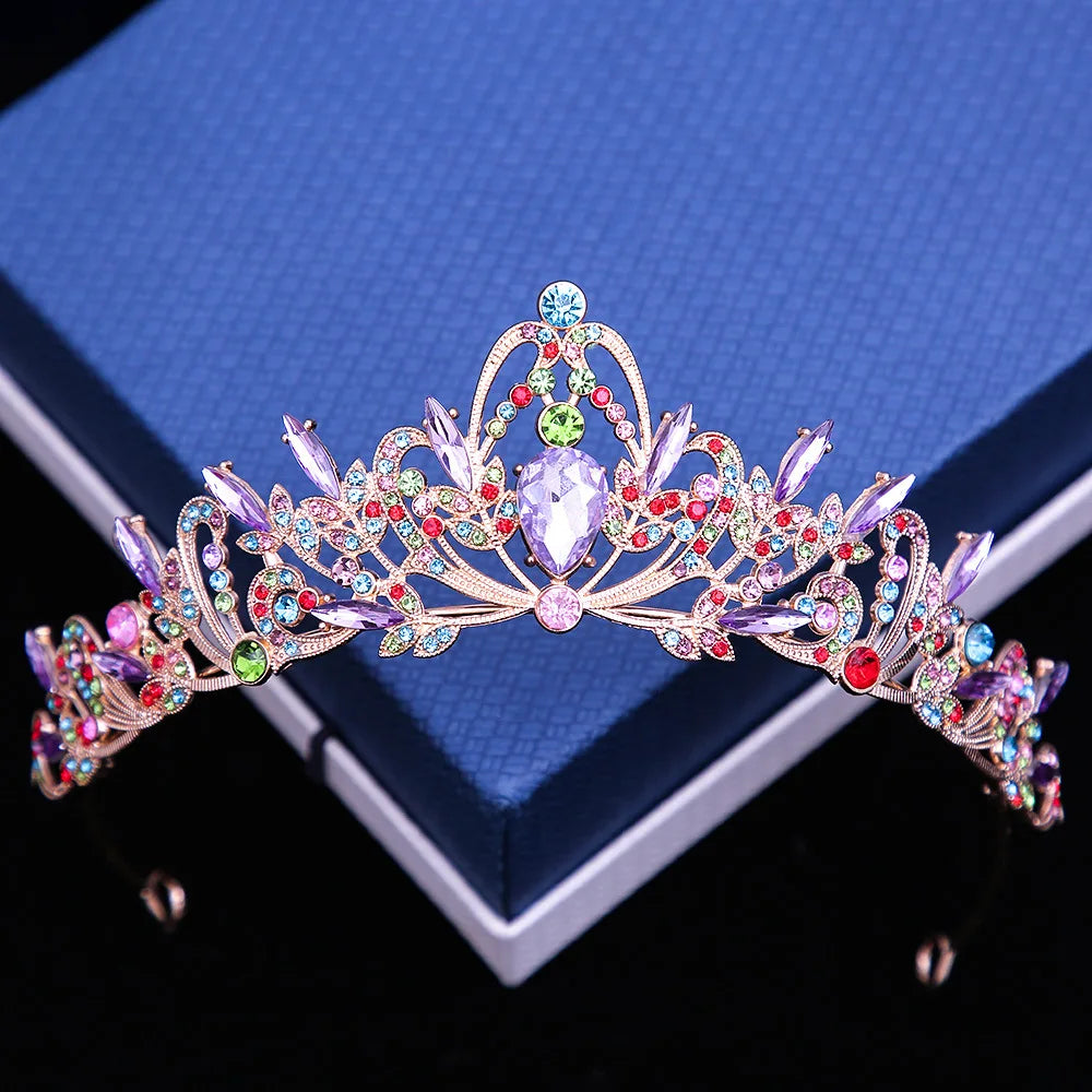Multicolor Crystal Crown Hair Accessories Tiara For Women, Party Colorful Rhinestone, Bridal Crown, Party Hair Jewelry Gift