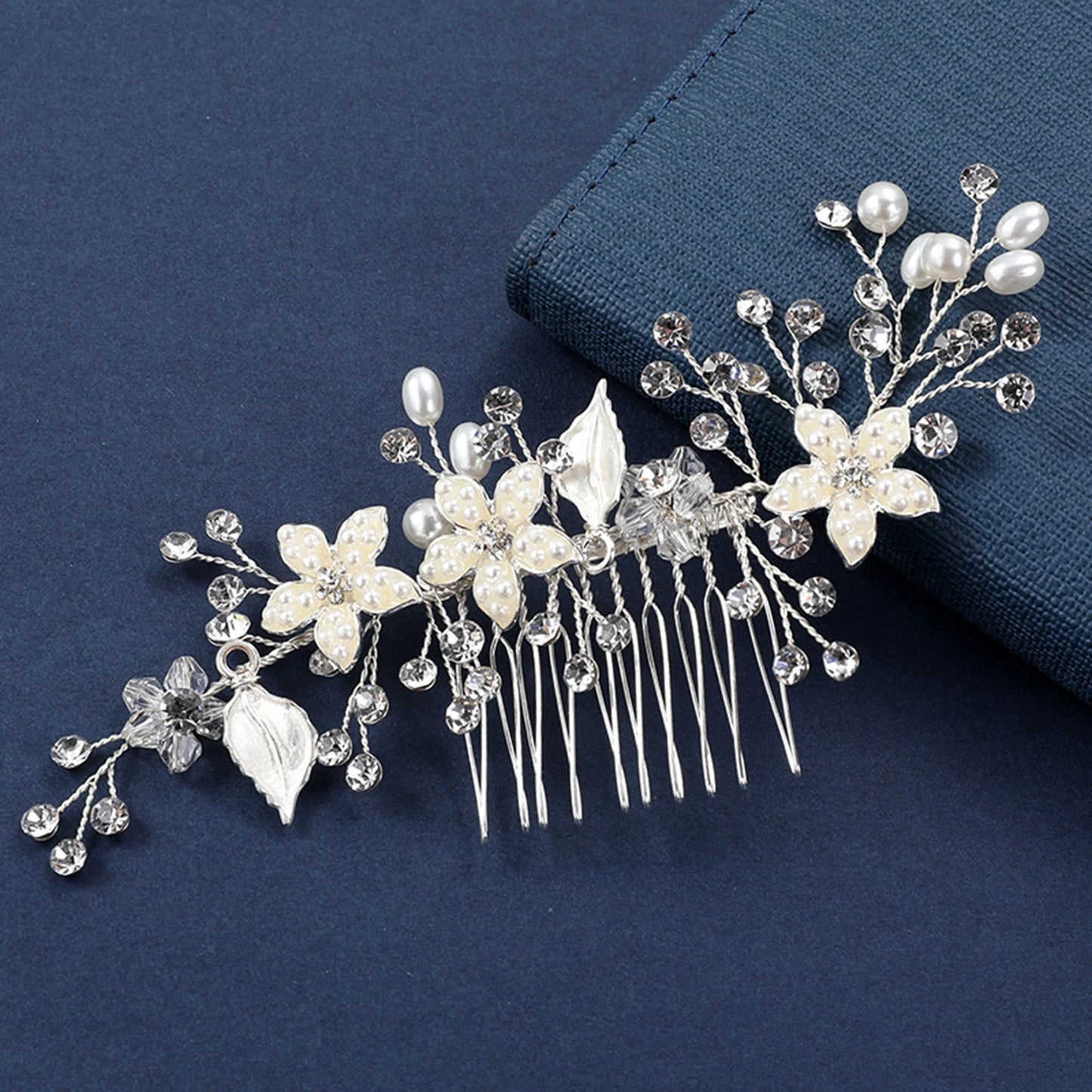 Crystal Pearl Hair Comb Clip Pin Alloy Leaf Hair Comb Handmade Headband Tiara For Women Bride Wedding Hair Accessories Jewelry
