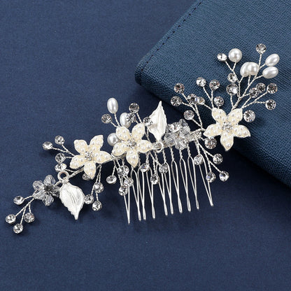 Crystal Pearl Hair Comb Clip Pin Alloy Leaf Hair Comb Handmade Headband Tiara For Women Bride Wedding Hair Accessories Jewelry