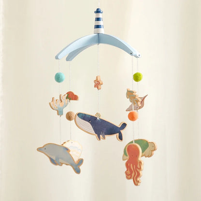 Newborn Baby Rattles Toys, 0-12 Months Soft Felt Whale Bed Bell Infant Mobile Crib Hanging Musical Carousel Toy, Boys Girls Gift