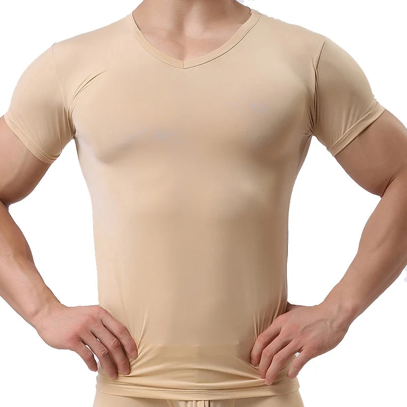 Ice Silk T-Shirt for Men Summer Breathable Short Sleeve Tops Men's Quick Dry T-shirt Trainer Slim Tops